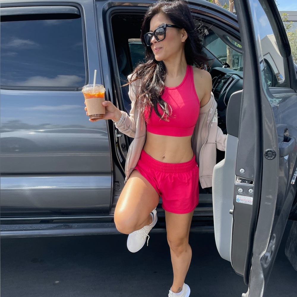 Fabletics Red Athletic Shorts & Sports Bra Set
